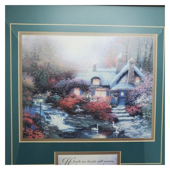 Thomas‎ Kinkade Accent Prints Framed Art Serene Cottage Psalm 23 Gold Frame - Picture 10 of 16